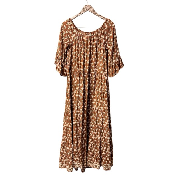 Natalie Martin Dresses & Skirts - Natalie Martin Silk Palm Tree Print Short Sleeve Maxi Dress Brown Small S READ